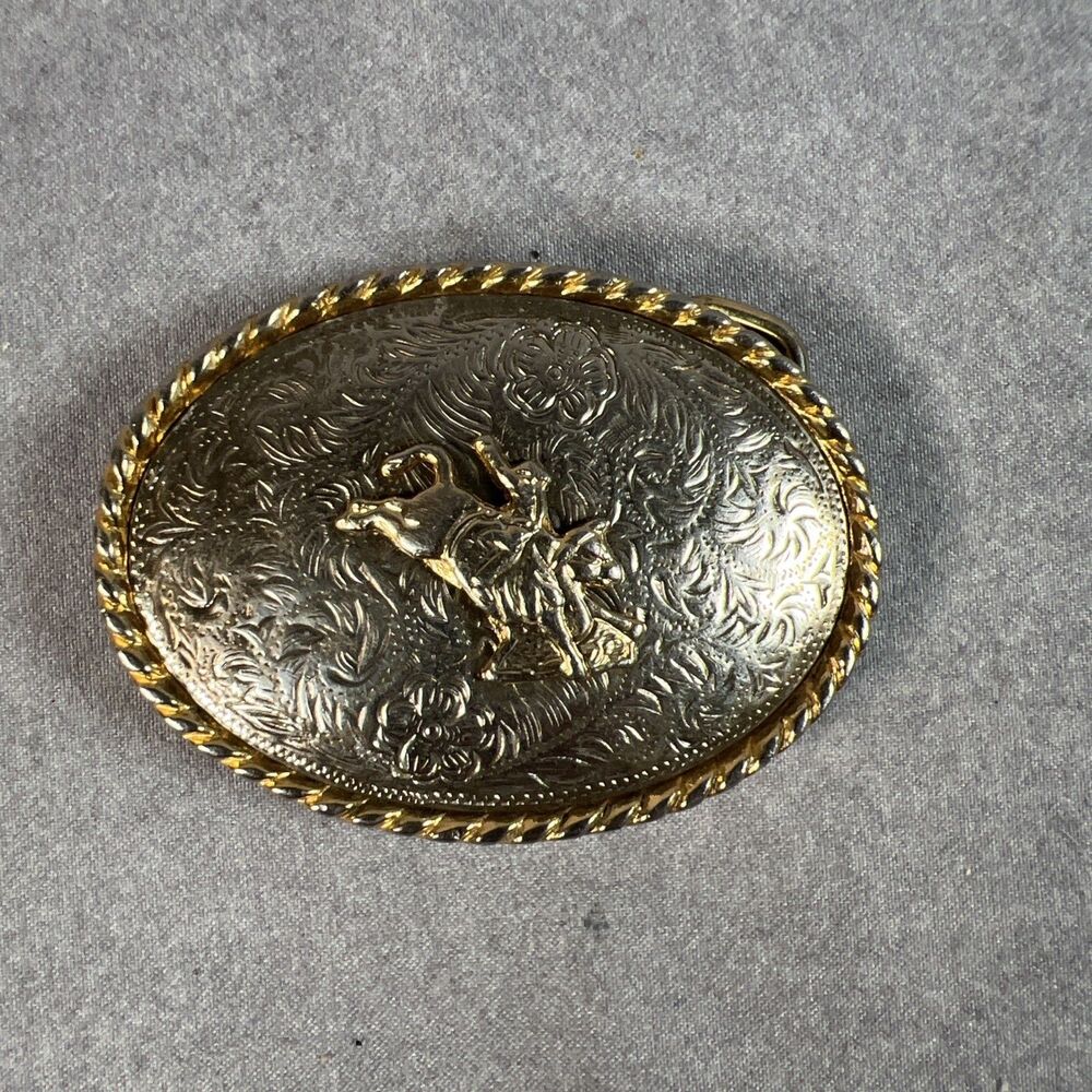 Vintage Ivan Western Rodeo Belt Buckle Gold Silver Two-Tone Oval